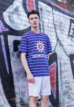 France World Cup striped Oversized cotton T shirt tee  Y2k