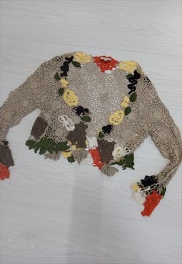 00s Karen Millen Cardigan Multi Crochet Knit Festival 