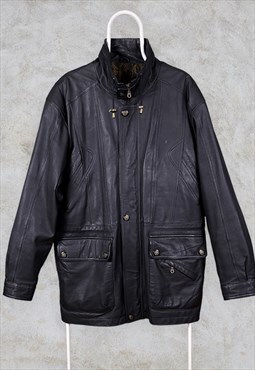 Vintage Black Leather Jacket C&A Genuine XL