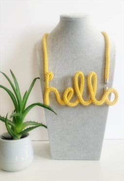 Handmade by Tinni Statement Cotton Hello Necklace Yellow