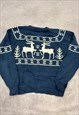 VINTAGE KNITTED JUMPER REINDEER PATTERNED CHUNKY SWEATER