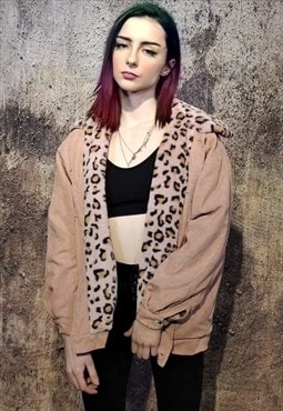 Leopard velvet jacket animal fleece biker bomber faded pink