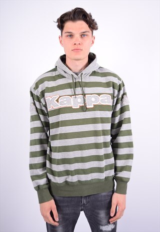 VINTAGE KAPPA HOODIE JUMPER SLIM FIT STRIPES GREY