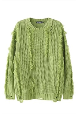 Ripped sweater knitted distressed jumper shredded top green