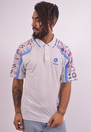 LOTTO MENS VINTAGE POLO SHIRT MEDIUM GREY 90S