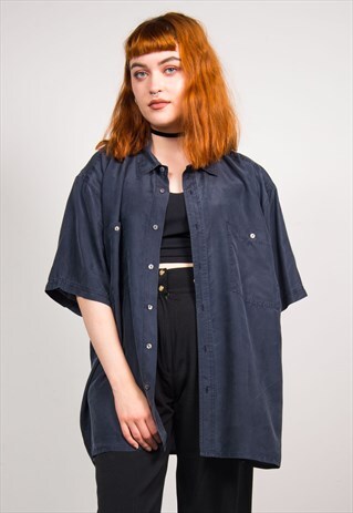 VINTAGE 90'S BLACK SHORT SLEEVE SILK SHIRT
