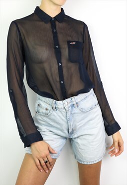 Vintage Y2K Hollister Transparent Shirt in Blue Streetwear 