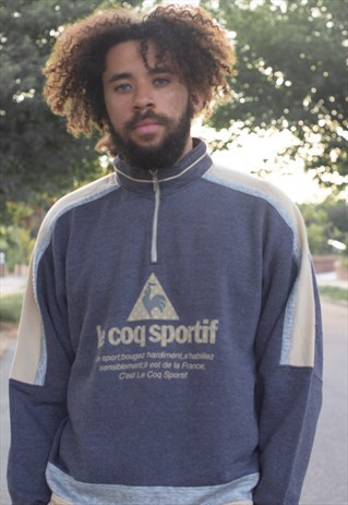 VINTAGE 90S LE COQ SPORTIF LOGO QUARTER ZIP SWEATSHIRT GREY