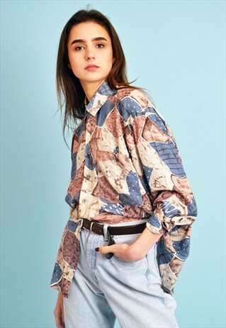 90'S RETRO ABSTRACT PATTERN PASTEL OVERSIZED SHIRT BLOUSE