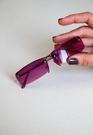 VINTAGE CHROME HALF RIMLESS FRAME, PURPLE LENSES