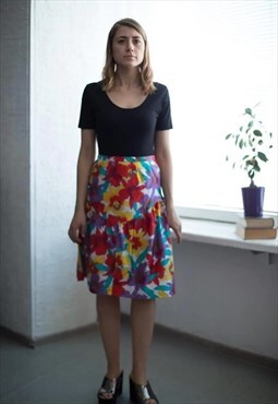 Vintage 80's Multi Colour High Waisted Skirt