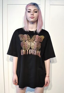Butterfly t-shirt flock Monogram patch tee in black