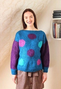 Bright blue colourful baubles knitted jumper