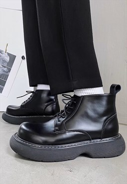 Platform boots chunky sole ankle shoes in black