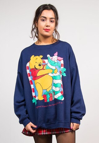 VINTAGE 90'S NAVY WINNIE THE POOH CHRISTMAS SWEATSHIRT