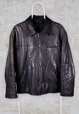 Vintage Black Leather Jacket Real Genuine XL