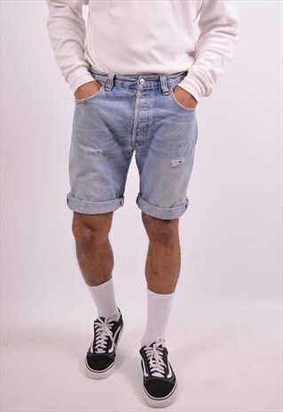 VINTAGE LEVI'S 501 DISTRESSED DENIM SHORTS BLUE