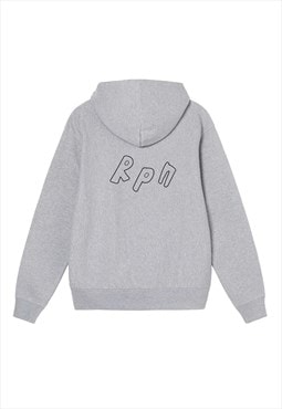 Grey relaxed fitting hoodie with front and back print