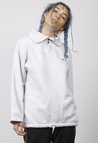 VINTAGE 90'S CHAMPION LIGHT GREY POPPER BUTTON SWEATER