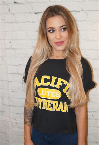 VINTAGE REMADE FESTIVAL BLACK SPORTS CROPPED TSHIRT