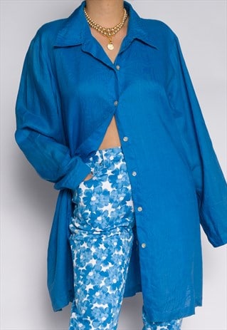 VINTAGE 80'S BLUE LINEN BLOUSE