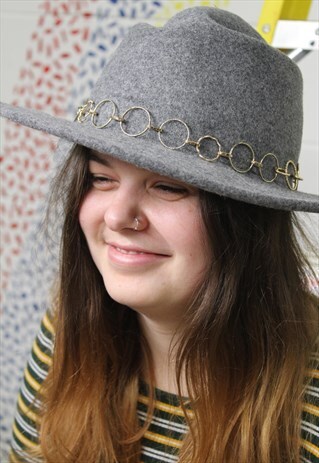REWORKED GREY FEDORA HAT WITH JOINT RING LINING