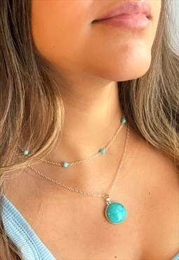 Turquoise Gemstone Choker Necklace in Sterling Silver 925