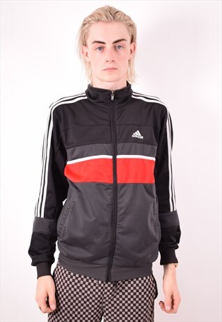 ADIDAS MENS VINTAGE TRACKSUIT TOP JACKET SMALL GREY 90S