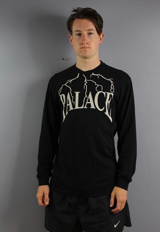 PALACE FUNDER LONGSLEEVE SHIRT IN BLACK WITH PRINTED LOGO. S