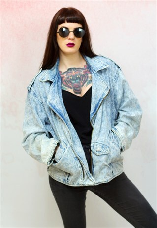 1980S VINTAGE ACID WASH ZIP UP DENIM JACKET
