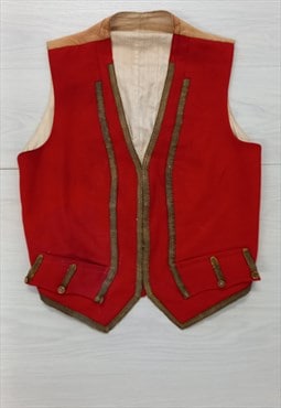 70's Vintage Waistcoat Jacket Red Brown 