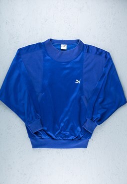 80s Puma Blue Embroidered Minimal Logo Sweatshirt - B2483