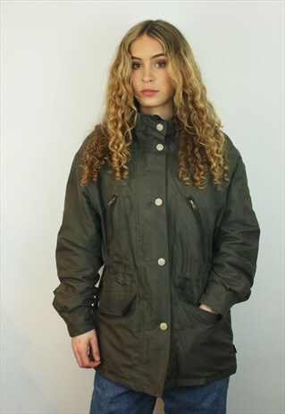 VINTAGE BARBER HOODED WATERPROOF COAT, SIZE 10