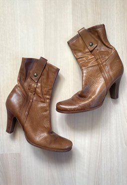 90's Tan Leather Mid Calf Boots