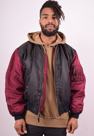 MENS VINTAGE REVERSIBLE BOMBER JACKET LARGE BLACK 90S
