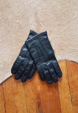 1980s Vintage Black Leather Driving Gloves