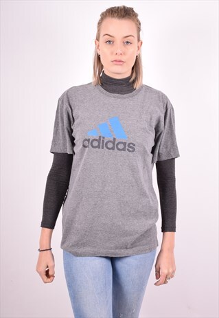 ADIDAS WOMENS VINTAGE T-SHIRT TOP SMALL GREY 90S