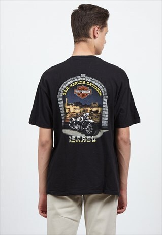90S VINTAGE BLACK HARLEY-DAVIDSON ISREAL CREW NECK T-SHIRT