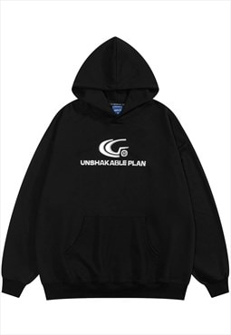 Utility hoodie patch pullover unshakable slogan top in black