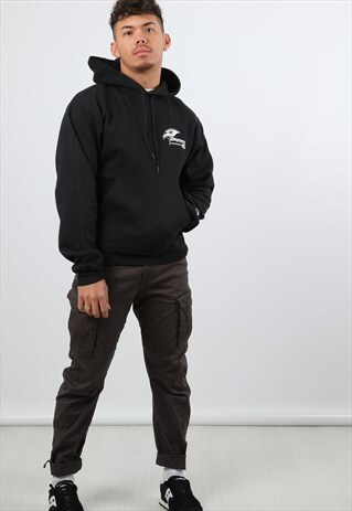 VINTAGE CHAMPION SMALL BLACK PRINTED HOODIE