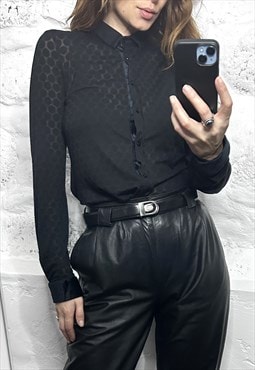 Sheer Black 90s Shirt / Blouse - M