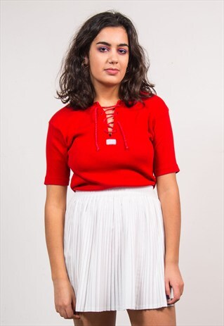 VINTAGE 90'S LEVI'S RED LACE UP FRONT T-SHIRT