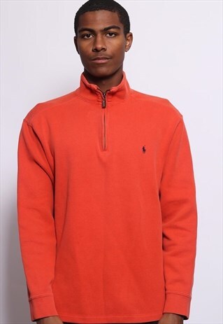 VINTAGE POLO RALPH LAUREN LOGO 1/4 ZIP SWEATSHIRT ORANGE