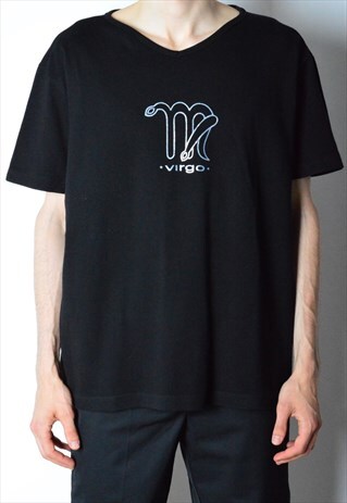 VINTAGE 90S BLACK ZODIAC VIRGO T-SHIRT