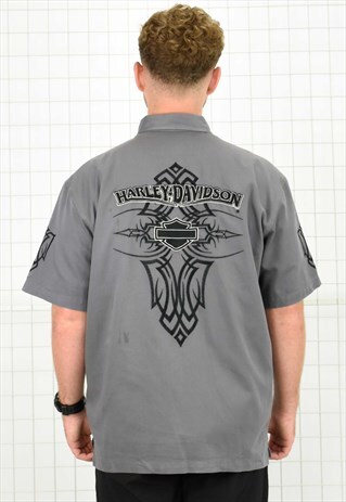 GREY FLAME BACK PRINT HARLEY T-SHIRT