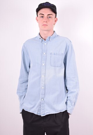 MENS VINTAGE DENIM SHIRT MEDIUM BLUE 90'S