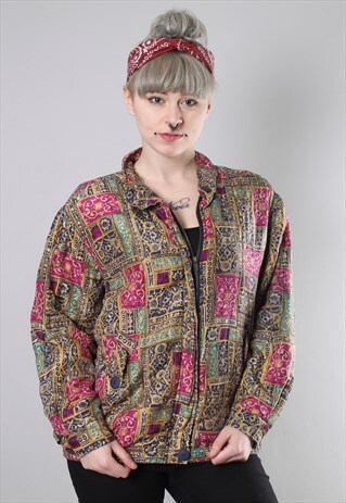 VINTAGE 80S CRAZY PATTERNED SILK PUFFER JACKET