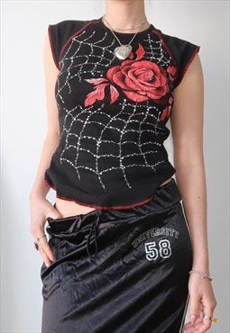 vintage y2k grunge rose spider web print tank top
