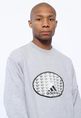 VINTAGE ADIDAS BIG LOGO PRINT SWEATSHIRT GREY