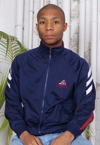 VINTAGE ADIDAS LOGO TRACK JACKET NAVY BLUE